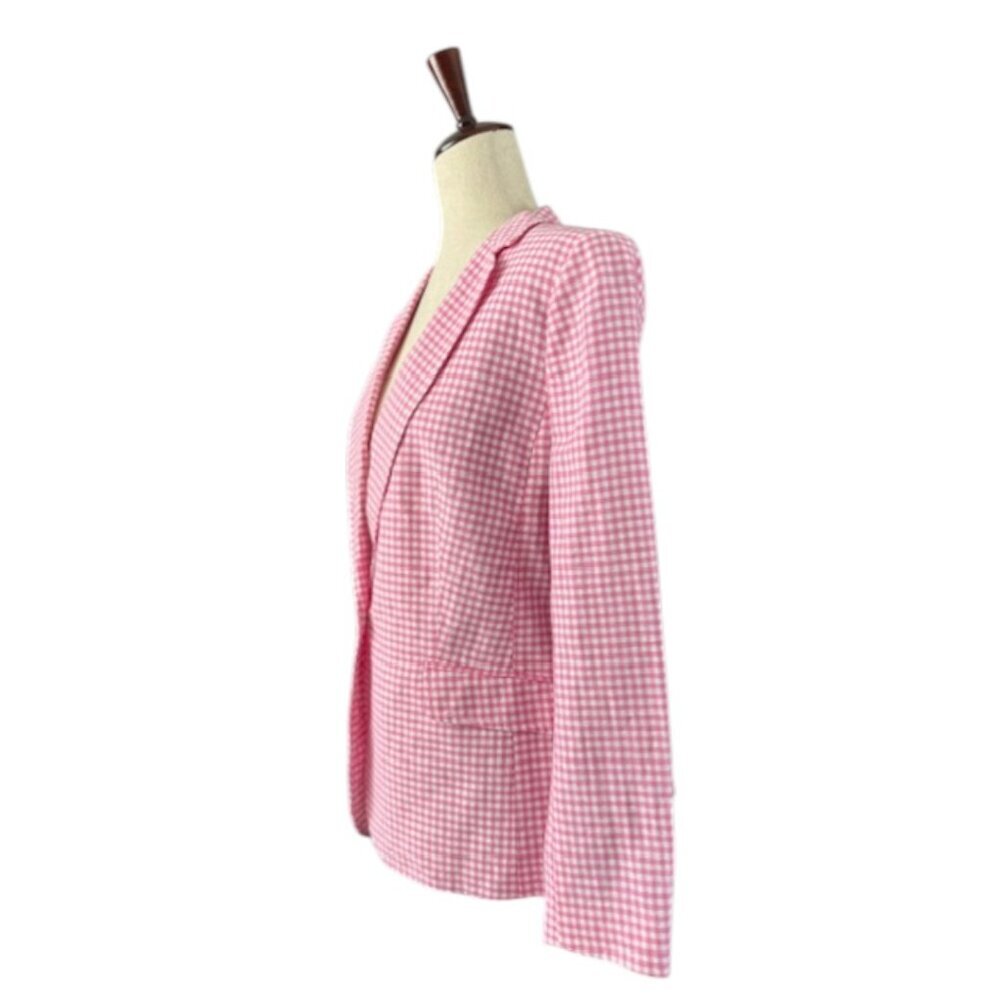 Talbots Women's Classic Summer Pink Blazer Gingham Plaid Linen Blend Sz 14P NWOT - Picture 8 of 13